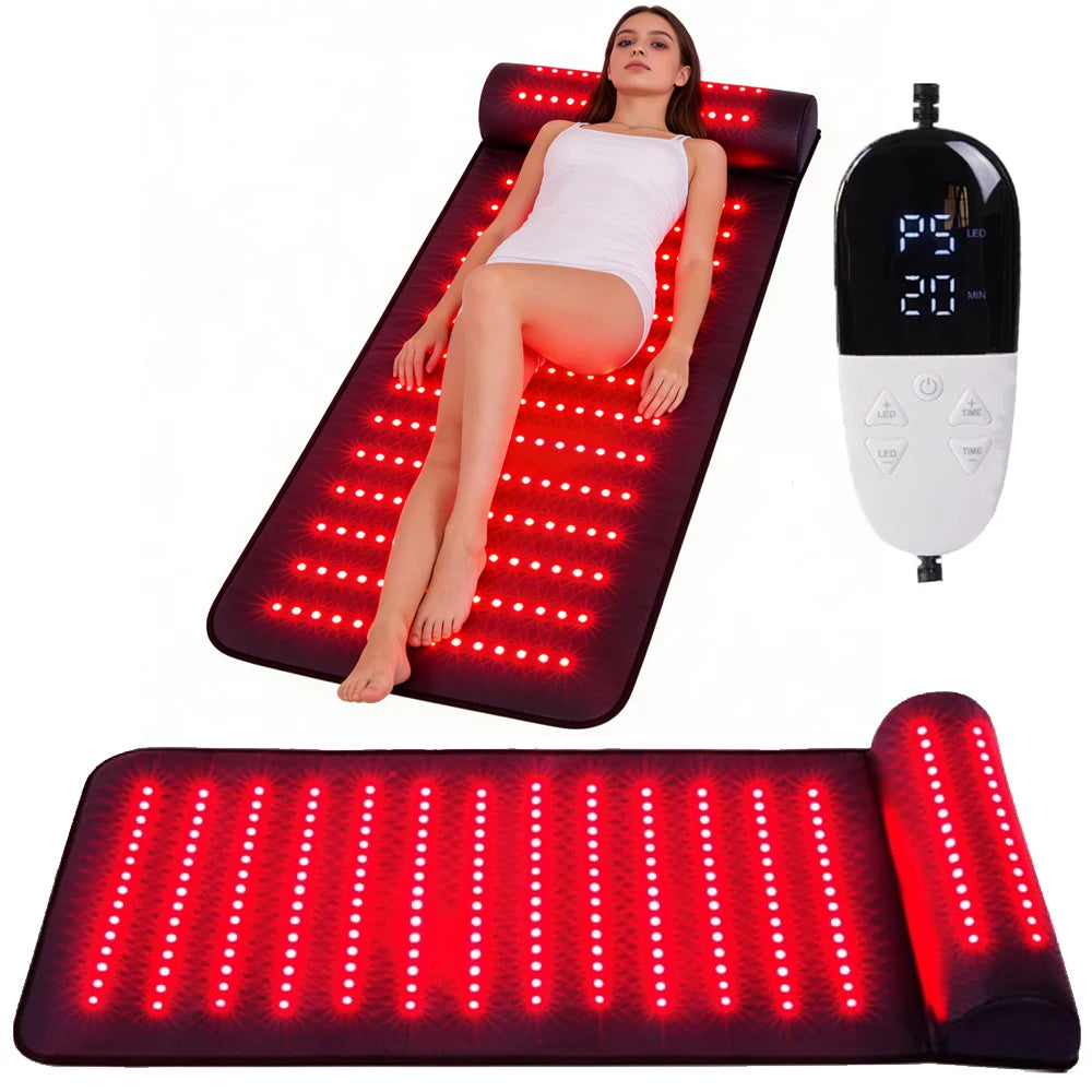 Red Light Therapy Mat with Neck Support Far Infrared for Neck Back Shoulder Knee Pain Relief Muscle Relax Home Use Spa Massager