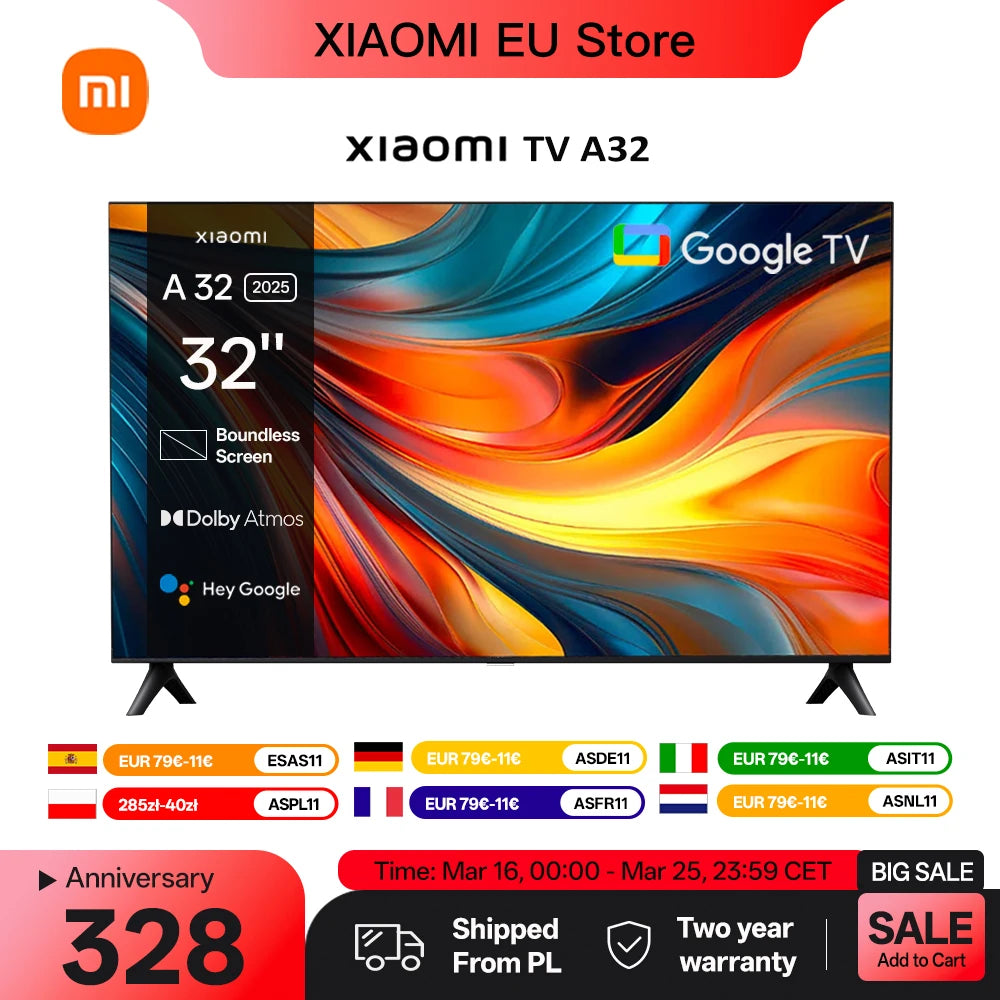 Xiaomi TV A 32, Compact Size With Colorful Screen, Dynamic Sound With Dolby Audio™, DTS-X And DTS Virtual:X, Top-end Metal Fini Main image