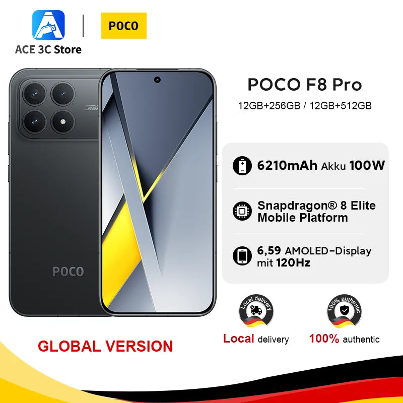 Global Version POCO F8 Pro Snapdragon 8 Elite Processor Smartphone 6.59" 120Hz HyperRGB Display 6210mAh Battery 100W HyperCharge Ürün ana görseli