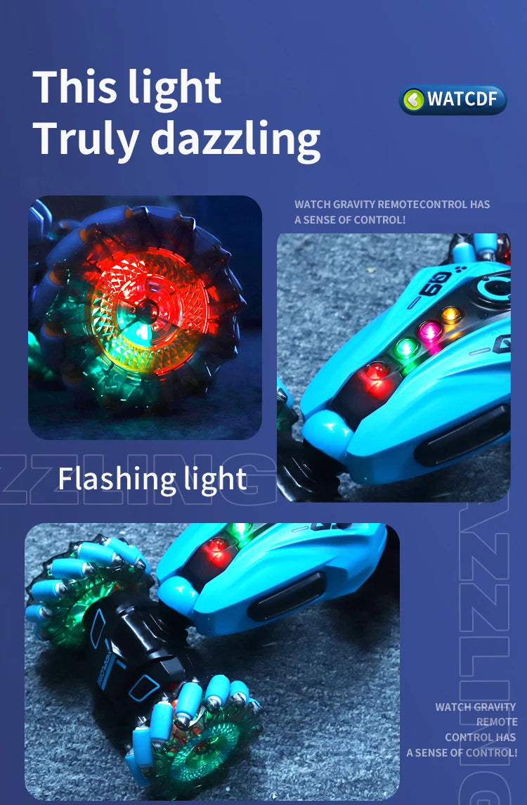 4WD RC Drift Car With Music Led Lights 2.4G Gesture Radio Remote Control Spray Stunt Car 360° Rotating Climbing Car Toys Gift