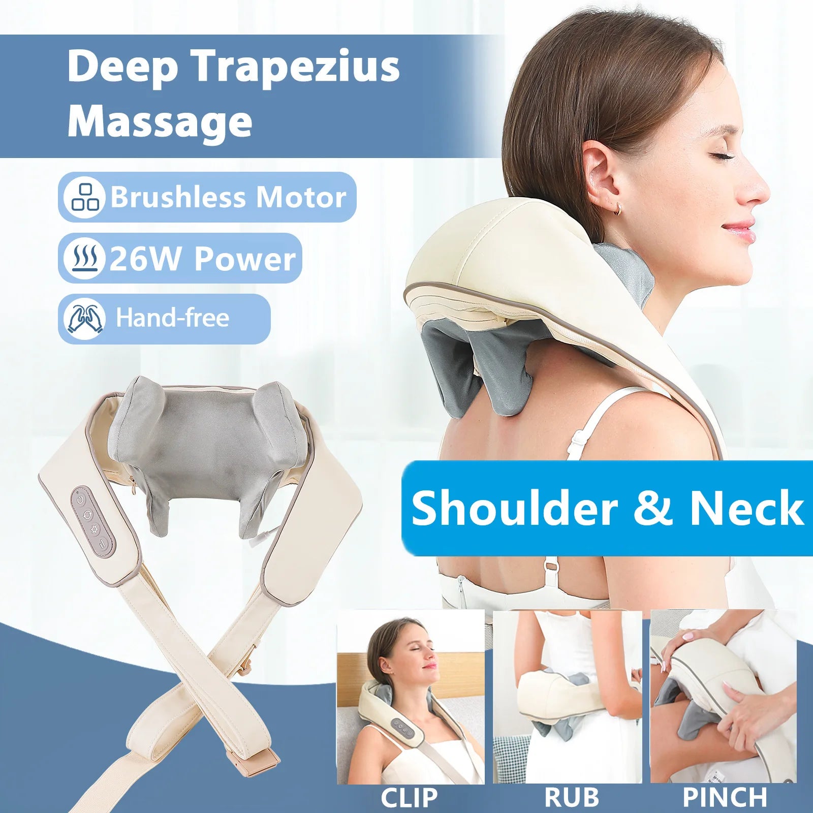 Foreverlily 26W Brushless Motor Neck And Shoulder Massager Wireless Shoulder And Back Kneading Massage Shawl Neck masajeador Ürün ana görseli
