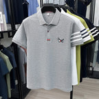 luxury brand men's high quality short sleeves polo shirt lapel embroidery puppy cuff stripe t-shirt business leisure men's wear