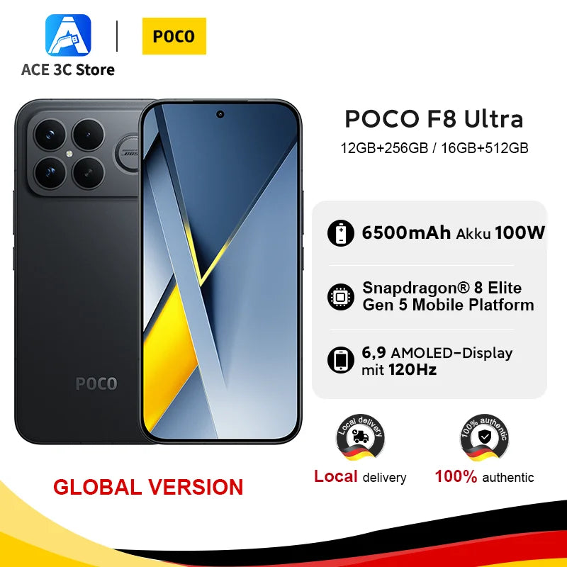 Global Version POCO F8 Ultra Snapdragon 8 Elite Gen 5 Smartphone 6.9" 120Hz AMOLED Display 6500mAh 100W Battery Xiaomi Telephone Ürün ana görseli