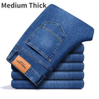 Man Pants Office Business Jeans Men Classic Blue Black Cotton Stretch Straight Denim Pants Male Brand Trousers