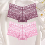 FINETOO 2Pcs Lace Four Shorts Women Low-Rise Panties Floral Underwear S-XL Girls Sexy Panties Ladies Lace Underpants Lingerie