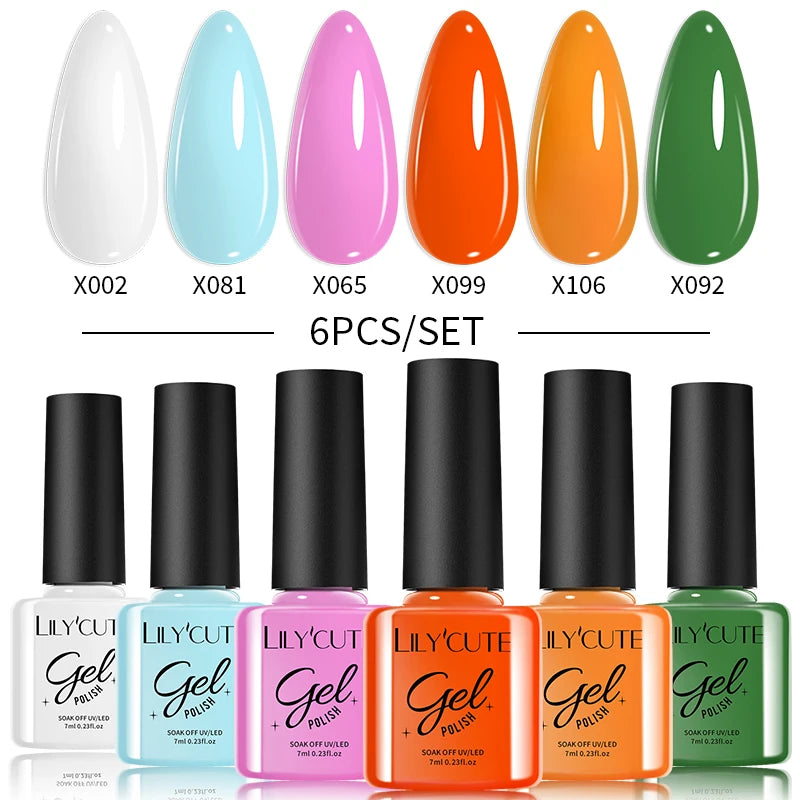 LILYCUTE Nail Gel Polish Set Pink Green Spring DIY Nail Art Design Long Lasting Soak Off UV Gel Manicure Painting Gel Vernis Kit