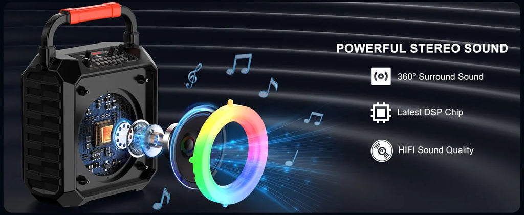 T17-T Karaoke Machine And Bluetooth earphones,Portable Speaker with LED Lights for Kids and Adults,Supports Bluetooth/USB/TF/AUX