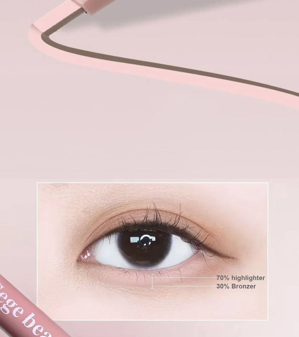 Double Ended Lying Silkworm Pencil 2 in1 Highlighter Nude Lower Eyelid Contour Aegyo-sal Eyeliner Makeup Stick with Detail Brush