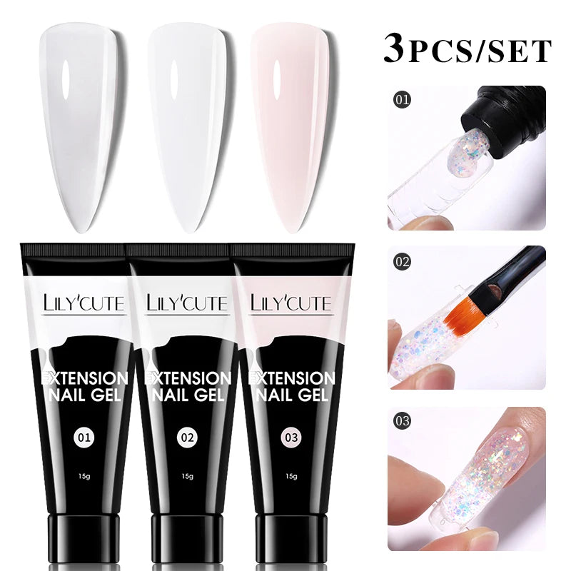 LILYCUTE 15ml Extension Gel Nail Polish Set Quick Nail Prolong With Extend Mold Nail Tips Acrylic Solution Manicure Tools Kit
