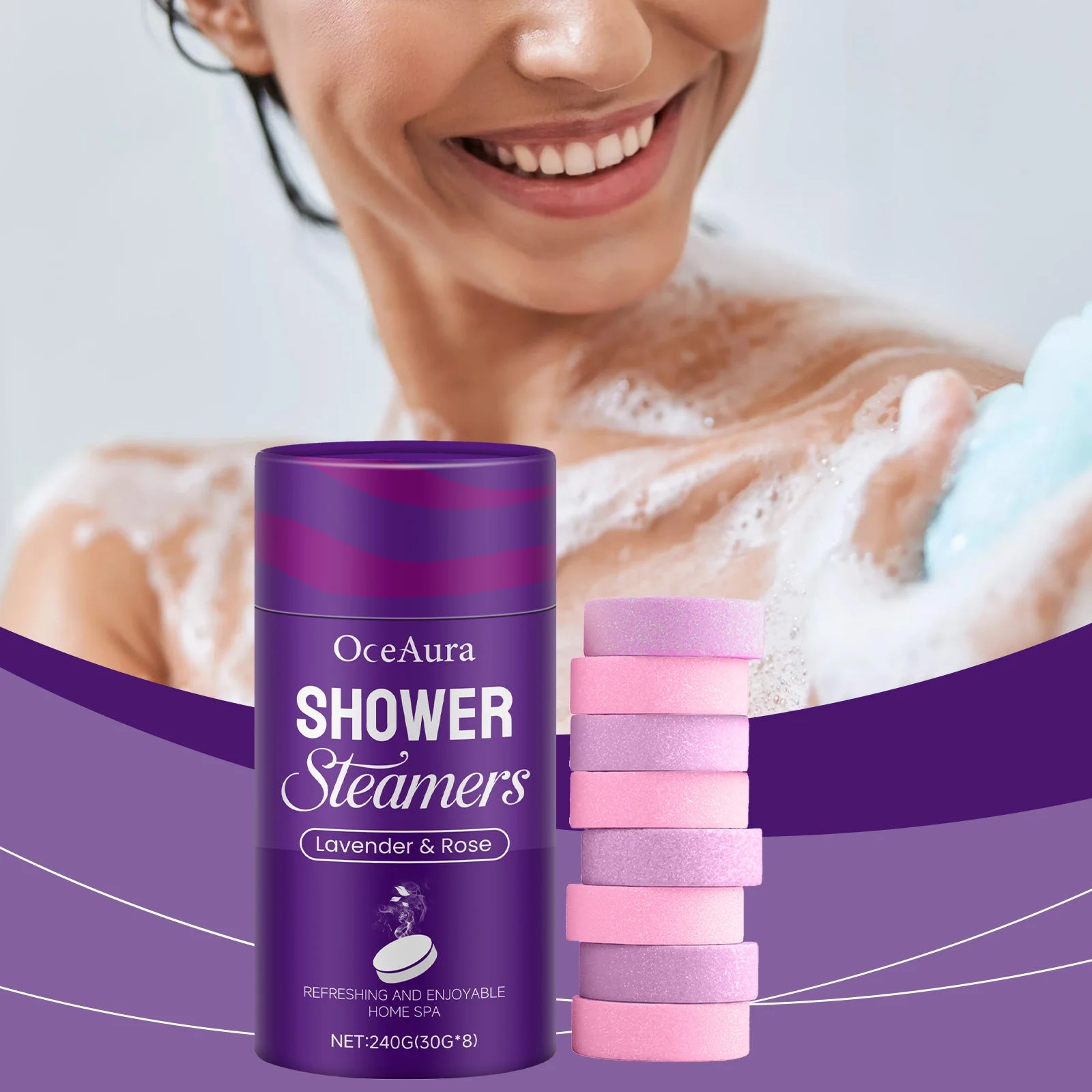 Rose Lavender Aromatherapy Shower Steamers Tablets Home Spa Relax Body Mental Relaxation Bath Products Shower Steamers Tablets Ürün ana görseli