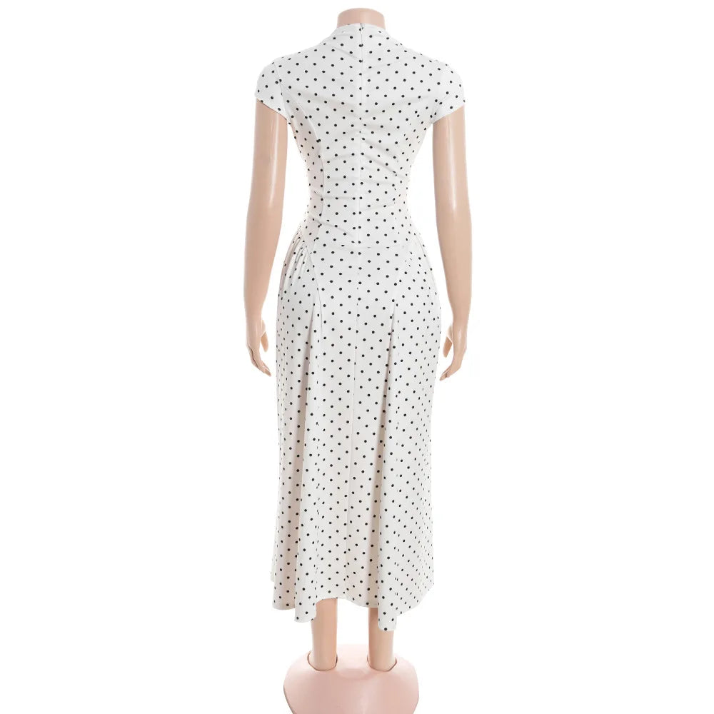 Talenza White Polka Dot Long Dress Summer Sexy High-Waisted Vintage Print Sleeveless Dress Casual Party Vacation New Women Dress