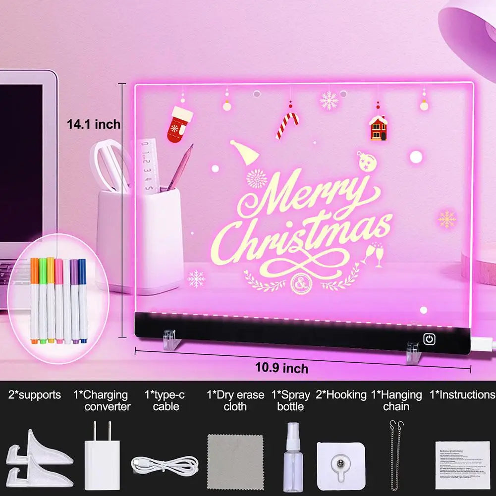 LED Note Board Night Light With Colorful 7 Pens DIY Acrylic Message Board Creative Fluorescen Painting Drawing Board Ürün ana görseli