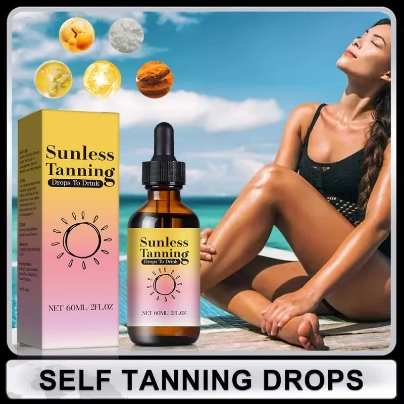 Vitamin-Enriched Tanning Drops 60ml - Beta-Carotene Formula Naturally Enhances Skin Color for a Sun-Kissed Glow Without UV.