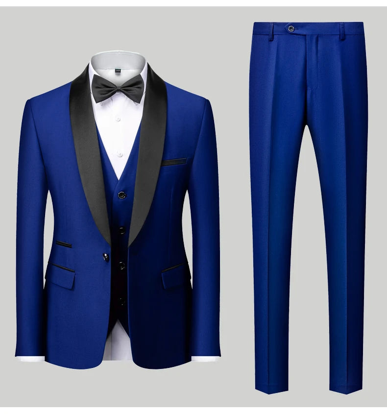 Men's Casual Business Have Smoking Suit High End Brand Boutique Fashion Blazer Vest Pants Groom Wedding Dress Party Suit