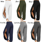 Summer High Slit Haren Pants for Women Sports Yoga Pants Solid Loose Hippie Harem Wide Leg Pants Trousers