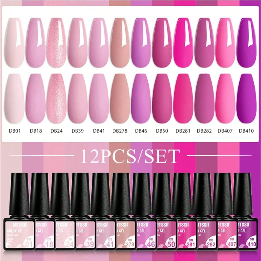 MTSSII 12pcs Gel Nail Polish Set Nude Pink Red Glitter Semi Permanent Soak Off  UV Gel Varnish Manicure Kit Nail Supplies DIY