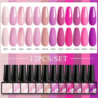 MTSSII 12pcs Gel Nail Polish Set Nude Pink Red Glitter Semi Permanent Soak Off  UV Gel Varnish Manicure Kit Nail Supplies DIY