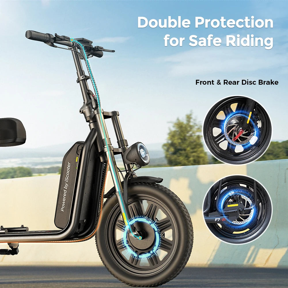iScooter F7 48V 1000W E-Scooter 45km/h 72km Range App Control 16" All-Terrain Tires Foldable Rear Basket Perfect Grocery Helper