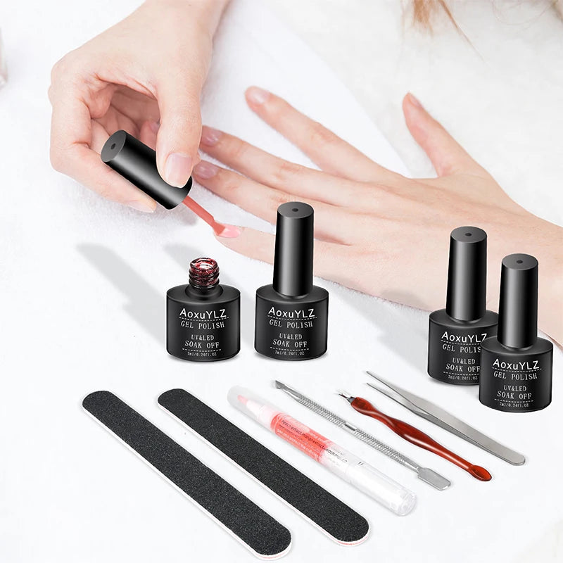 28Pcs/Set Gel Nail Polish Set Glass bottle Soak Off UV Gel Varnish Red Pink Colorful Gel Polish Matte Top Base Coat Nail Gel Kit