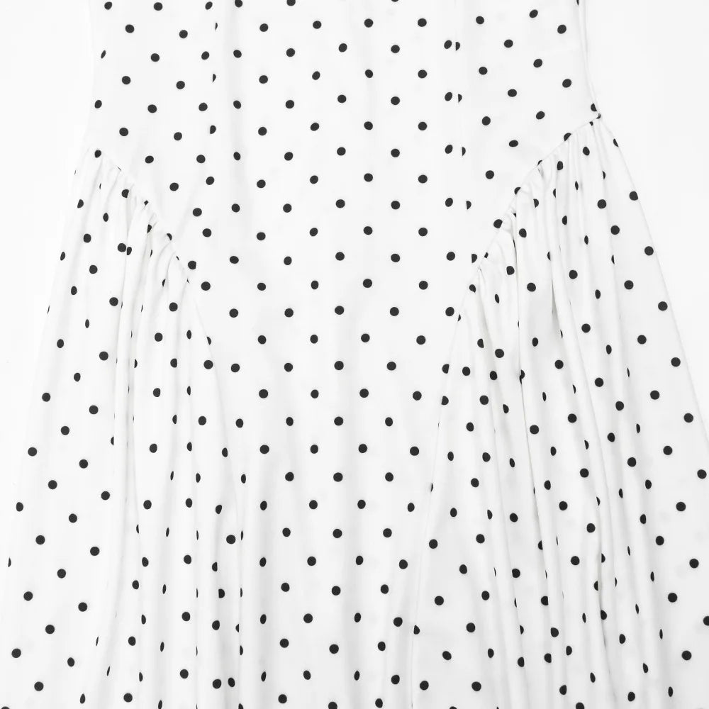 Talenza White Polka Dot Long Dress Summer Sexy High-Waisted Vintage Print Sleeveless Dress Casual Party Vacation New Women Dress