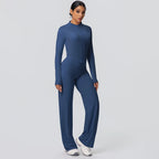 2pieces Quick Drying Sports Fitness Clothing Yoga Set Women Yoga Zipper Long Dleeves High Waisted Breathable Wide Leg Pants Set