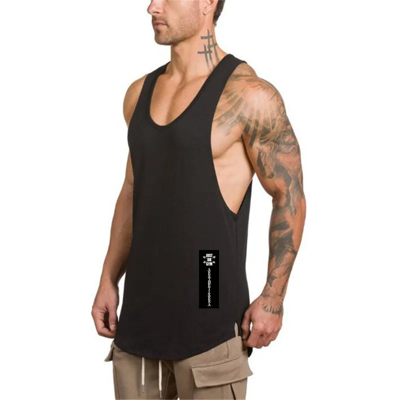 Brand Gym Sport Clothing Cotton Singlets Bodybuilding Stringer Tank Tops Mens Fitness Shirt Muscle Guys Sleeveless Running Vests