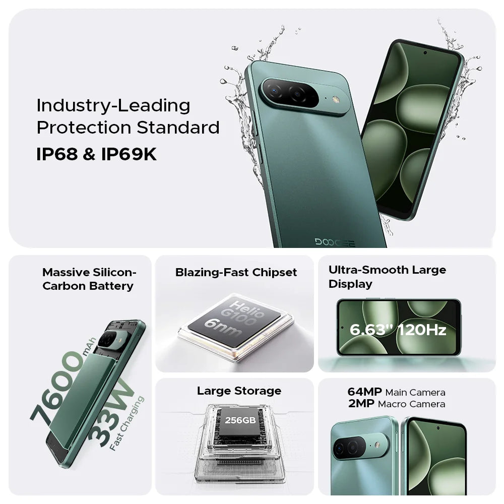 World Premiere DOOGEE B10 Smartphone 7600mAh Battery 6GB 256GB 6.6'' Display 64MP AI Camera Gemini AI Android 16 Mobile Phone