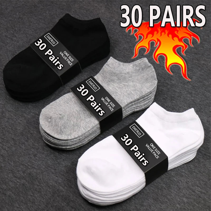 10/20/30Pairs Men's Socks Ankle Socks White Black Breathable Comfy Sweat-absorbing Boat Socks Unisex Casual Solid Short Socks Main image
