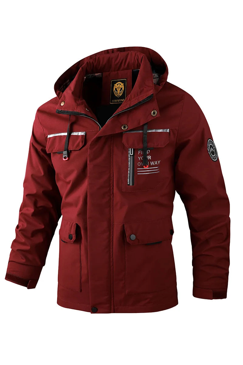 Fashion Men's Casual Windbreaker Jackets Hooded Jacket Man Waterproof Outdoor Soft Shell Winter Coat Clothing Warm Fleece Thick Ürün ana görseli