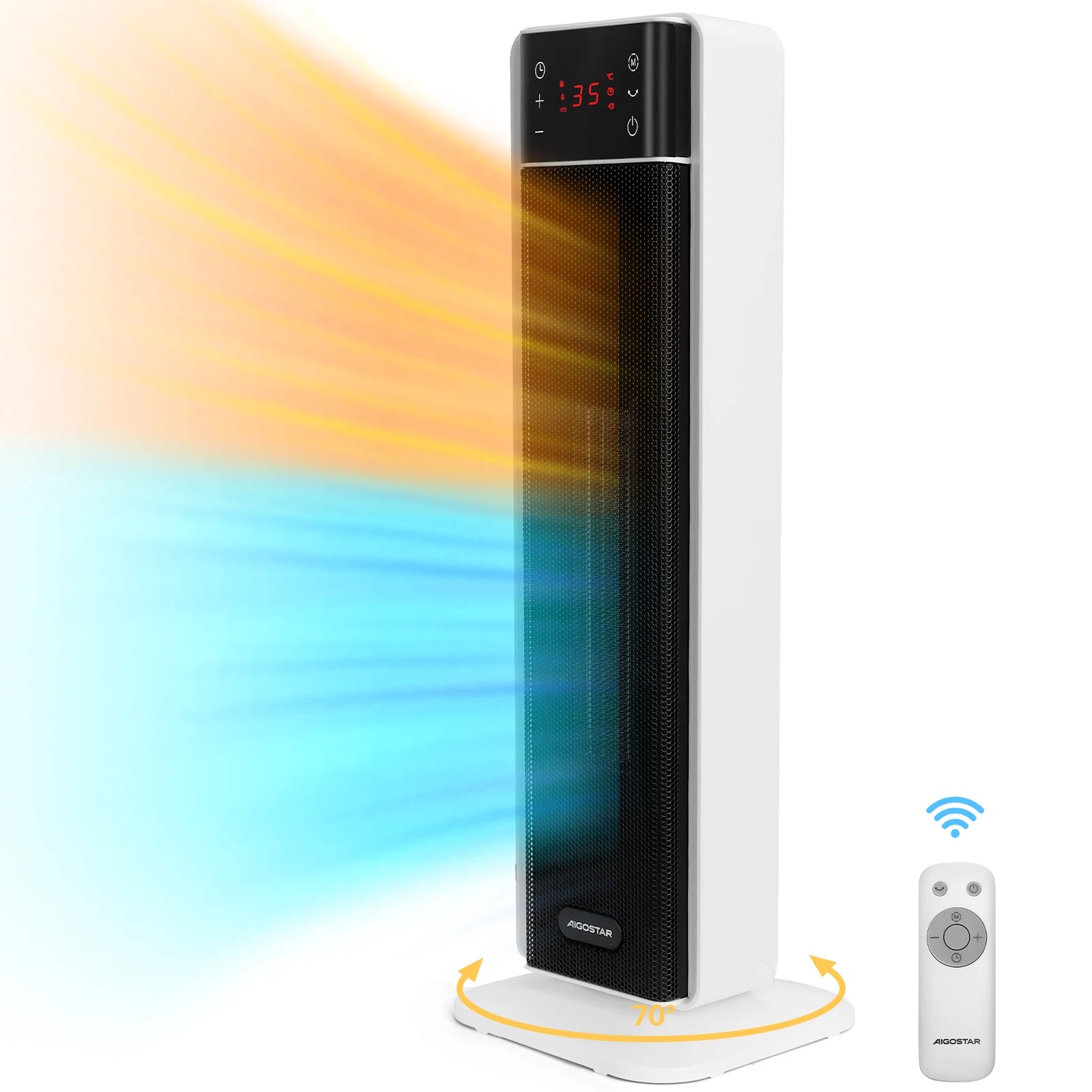 Aigostar Energy-Saving Fan Heater with Thermostat, 2000W PTC Ceramic Fan Heater with Remote Control, 70° Oscillation, 4 Modes Main image