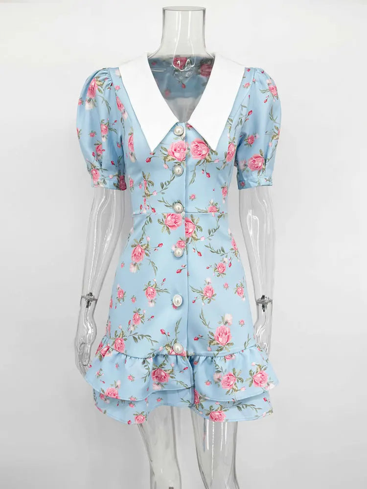 Tossy Printed Lapel Fashion Mini Dress Women's Short Sleeve Patchwork Contrast Elegant Summer Dress 2025 Female Bodycon Dress