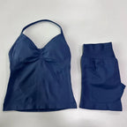 No Logo 2 Pieces Sports Set Women Backless Tank Tops High Waist Scrunch Seamless Shorts Gym Set Sportswear Workout Set Yoga