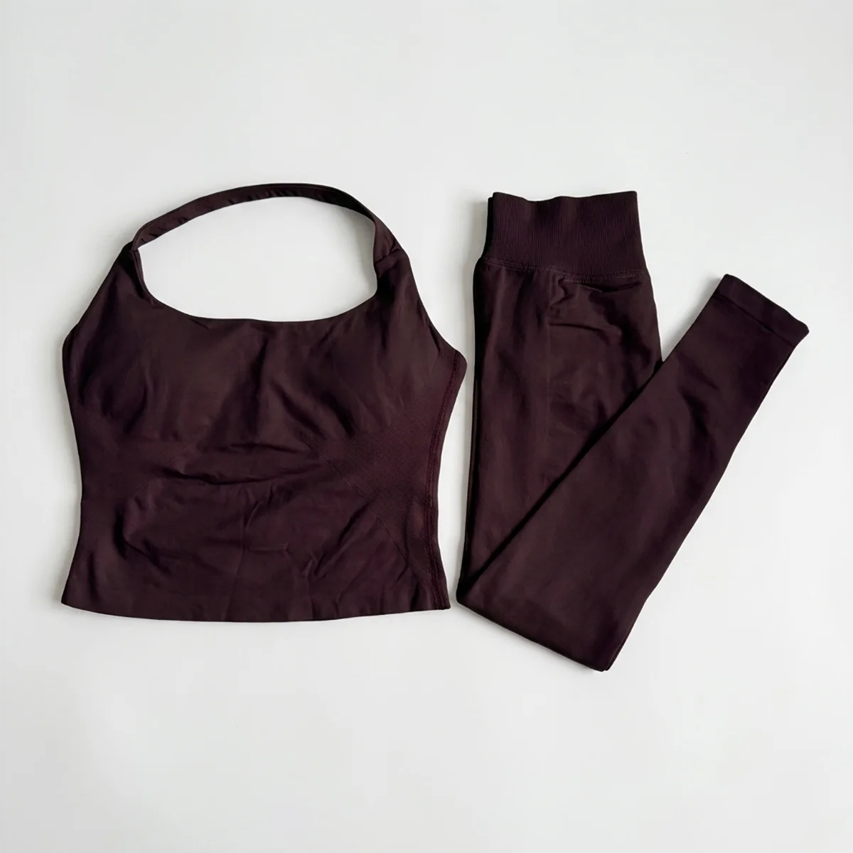 Halter Top Leggings 2-Piece Set Seamless Halterneck Backless Yoga Top+Scrunch Booty Leggings Fitness Gym 2pcs Set