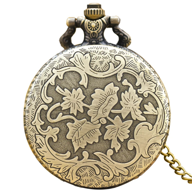 Retro Charm Neutral Fashion Merlion Scenic Spot Carving Quartz Pocket Watch Steampunk Men's and Women's Necklace Pendant Gift