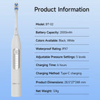 H2ofloss Sonic Electric Toothbrush 38000VPM 5 Modes IPX7 Waterproof 60 Days Battery Smart Timer Rechargeable Whitening Oral Care