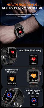 LAXASFIT New Men's Smart Watch LED Flashlight Outdoor Sports Smart Watch Wristwatch Health Monitoring Smart Watch