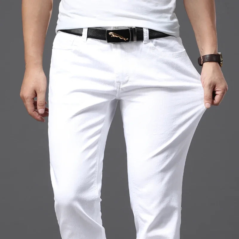 Men White Jeans Fashion Casual Classic Style Slim Fit Soft Trousers Male Brand Advanced Stretch Pants Ürün ana görseli