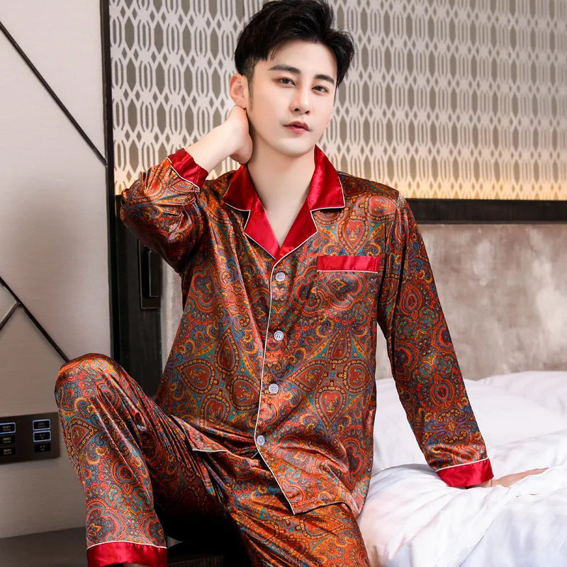 High Quality Pajamas Suit Men Summer Short Sleeve Shorts Ice Silk Sleepwear Male Summer Large Size Simple Casual Loungewear Set