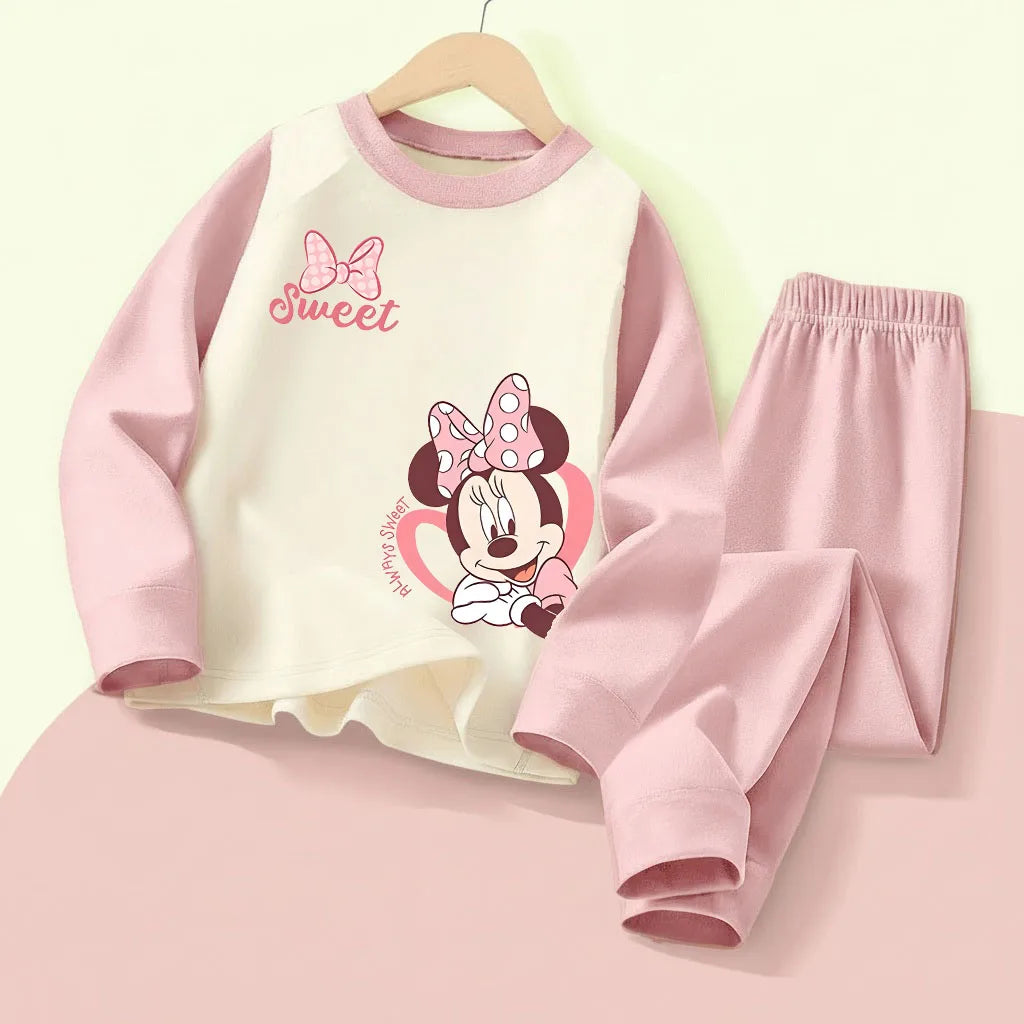 DISNEY Autumn and Winter Girls Comfy Soft Sleepwears Set Kids Casual Home Clothing Set Minnie Printed Child  Pijamas 0-10years