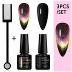 MEET ACROSS 3Pcs/Set 9D Cat Magnetic Gel Nail Polish With Magnetic Stick Semi Permanent Soak Off Nail Art UV LED Gel Varnish Kit