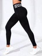 European and American Seamless Yoga Leggings with Waistband Lettering, Butt-Lifting, Quick-Dry Women's Breathable Tights for Pea