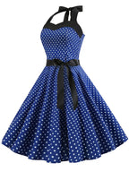 Women Polka Dot Print Summer Dress Sexy Retro White Halter Vintage Dress Robe Femme Pin Up Rockabilly Party Dress
