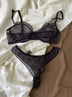 French Ultra Thin Lingerie Set Sexy Lace Floral Prints Bra Fashion Women Underwear Mesh Breathable Intimates Bras and Thong Sets