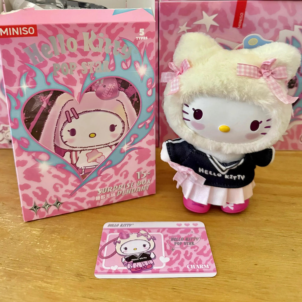 Genuine Hello-Kitty Pop Star Velvet Pendant Series Vinyl Doll Blind Box Trendy Kawaii Surprise Gift Lovely Trendy Blind Box Toys