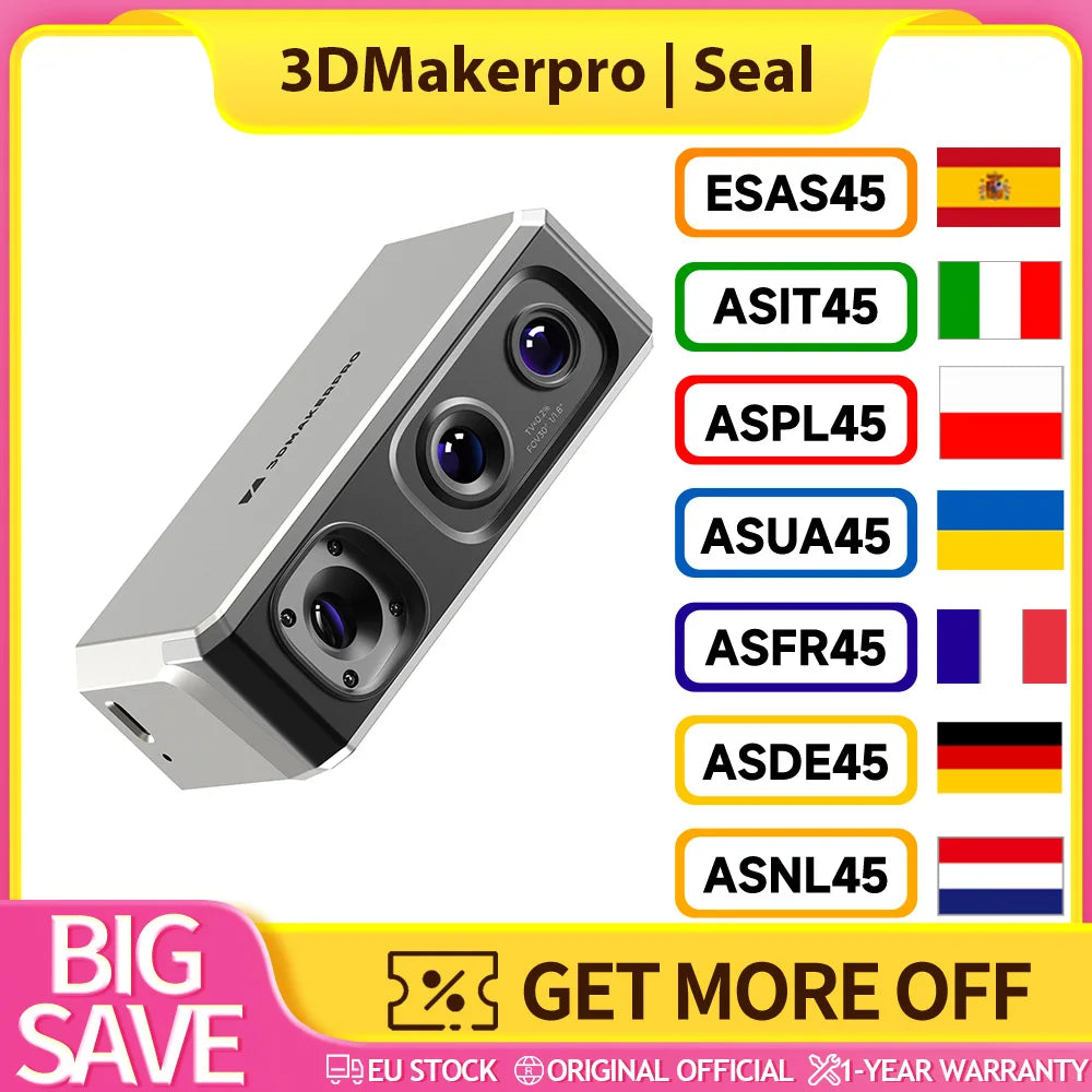 3DMakerpro Seal 3D Scanner, 0.05mm Resolution, 0.01mm Accuracy, 24-bit Color Capture, 5x More Detail Per Unit, Anti-shake Lens Ürün ana görseli