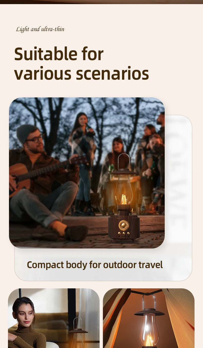 Retro Lamp Style Wireless Bluetooth Speaker with Portable FM Radio and USB Port Bluetooth 5.3 Suitable for Camping Home Decor