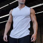 Summer Cotton Breathable V-neck Tank Tops Gym Workout Running Sport Sleeveless Shirt Mens Fitness Bodybuilding Muscle Clothing