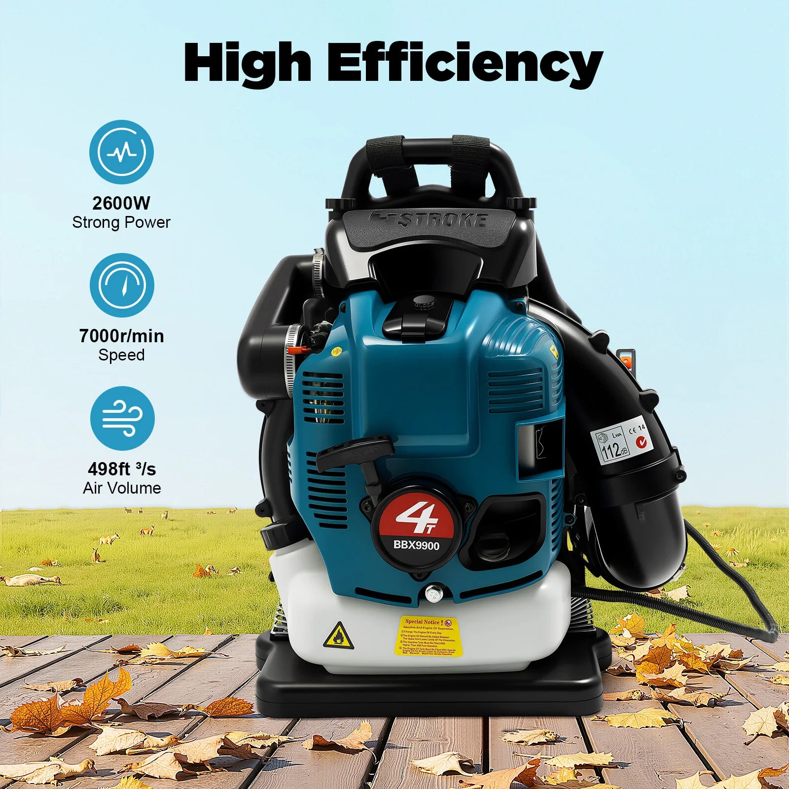 75.6CC 4-Stroke Gas Backpack Leaf Blower, 2600W 498FT with Cruise Control, for Lawn Yard Debris Cleaning, Commercial & Home Use Ürün ana görseli