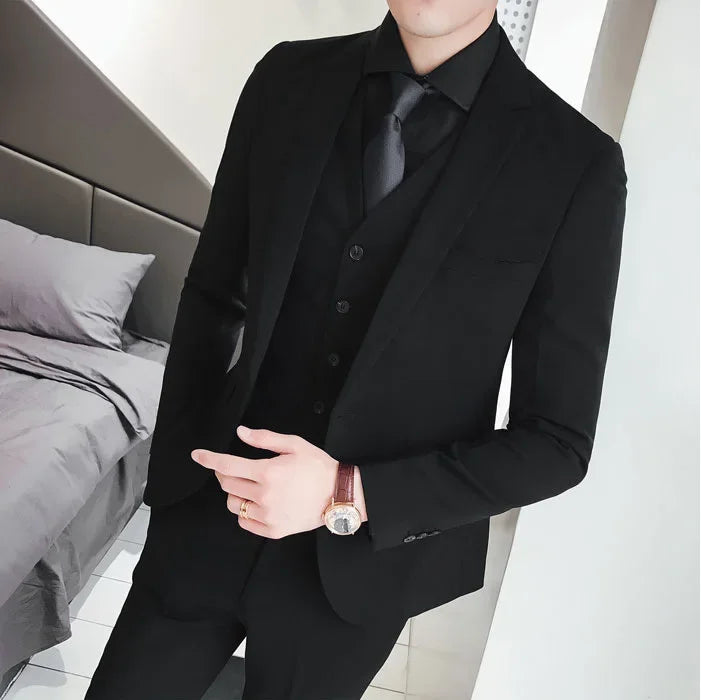 New Style Suits (Blazer+ Vest + Pants) Men's Fashion Business Wedding Gentleman Full Professional Interview Formal Casual Suit