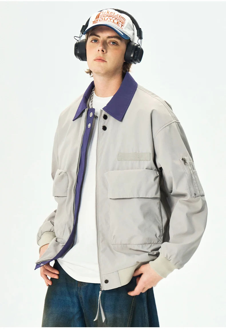 Men's Spring Casual Blazer Jacket Turn-Down Collar Stylish Versatile Office Wear Lightweight Coat Trendy Man Large Pocket Jacket